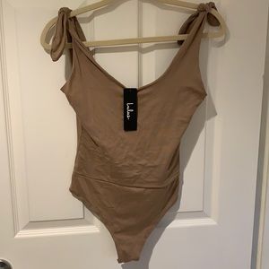 Pretty Pleased Tan Tie-Strapped Bodysuit
